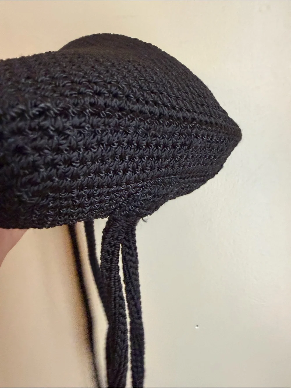 The Sak Black Crochet Drawstring Backpack Purse Woven Bucket Sling Bag Small